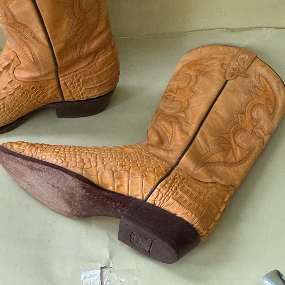 Yellow Cream Rudel Alligator/Leather  Western Cowboy Boots - Picture 5 of 16
